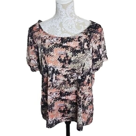 Kim Rogers Top Multicolored Short Sleeve Stretch Women's 1X - Picture 1 of 5